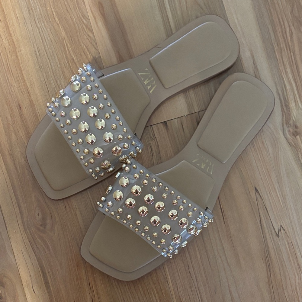 Zara Tan Studded Women's Sandals